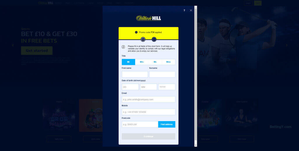 Quick steps for registering in William Hill